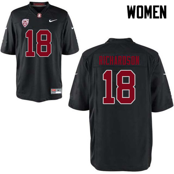Women #18 Jack Richardson Stanford Cardinal College Football Jerseys Sale-Black - Click Image to Close